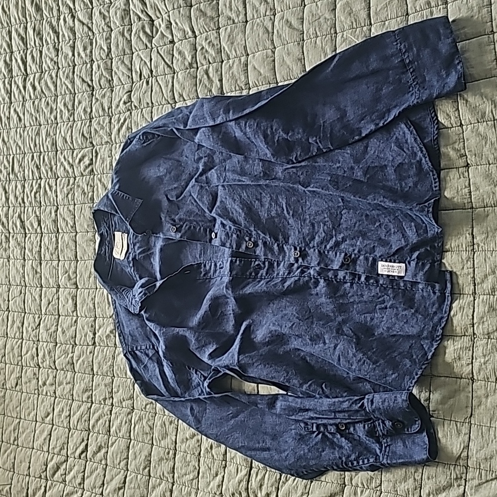 J. Crew Navy Blue Irish Linen Button Down Shirt Women’s 14 Slim